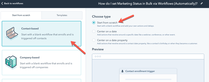 How do I set Marketing Status in Bulk via Workflows (Automatically)? Contact-Based Workflow