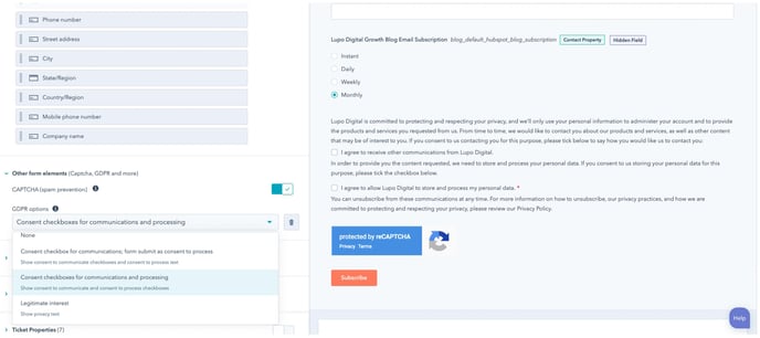 Subscription form frequency screenshot