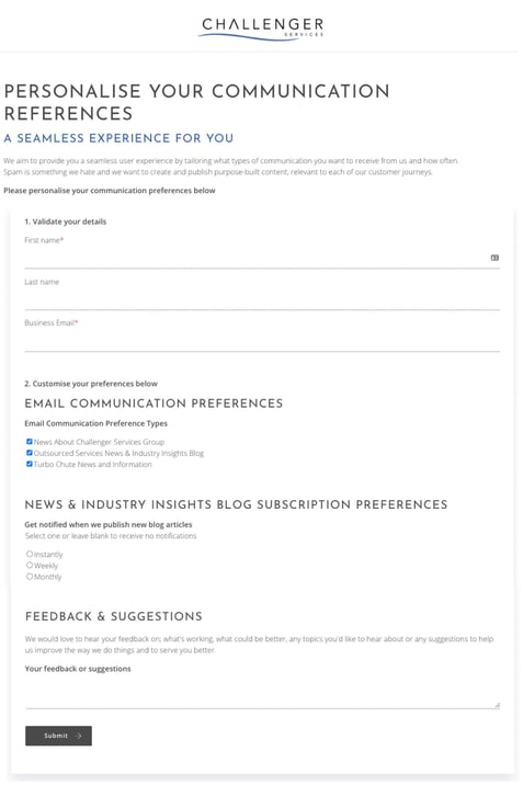 Subscription preference pages preview